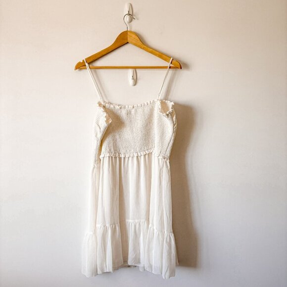 Aritzia Wilfred Tempest Sleeveless Tiered Chiffon Mini Dress Light Birch 2XL - Picture 7 of 9